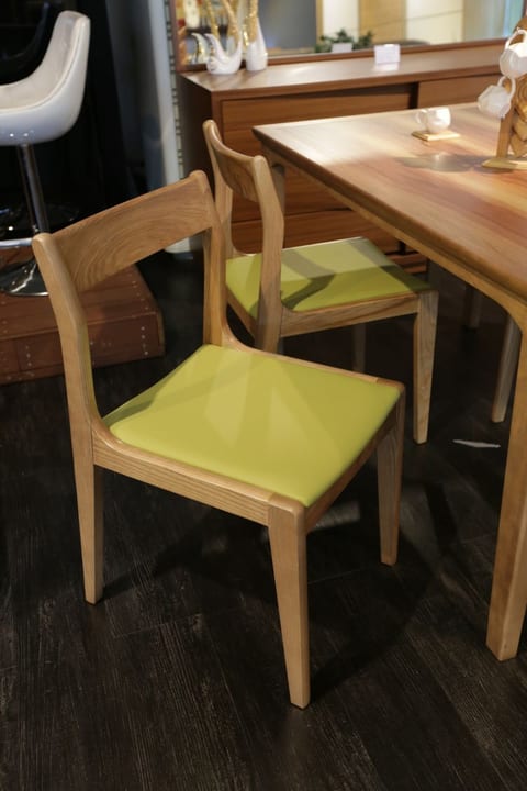 Tone chair — solid walnut frame, linen seat upholstery